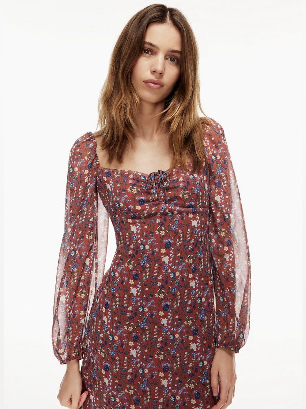 Aritzia Wilfred Jacqueline Midi Dress Floral Pink Long Sleeve Sz 6 Lightweight